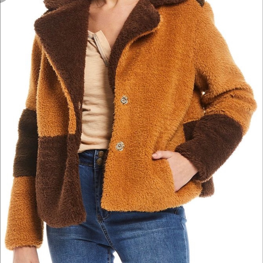 Chelsea & Violet | 🆕 Teddy Fur Coat Jacket Colorblock Vintage Sherpa Unique Med